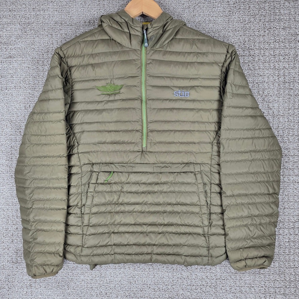 Stio Mens Pinion Down Hooded Pullover Jacket Green Pertex Quantum Size Medium